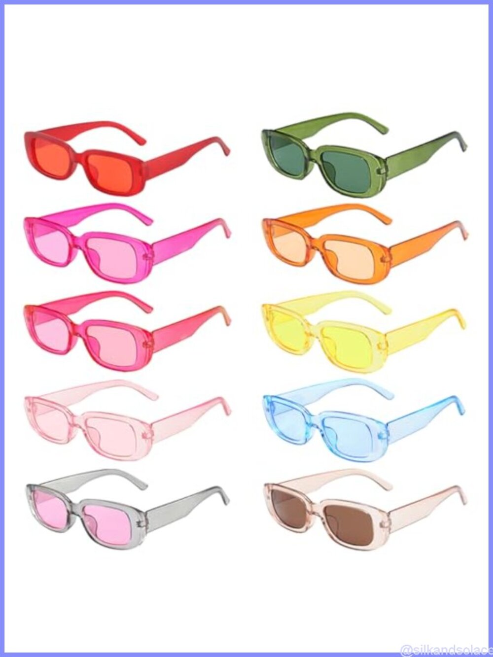 10 Pack Rectangle Sunglasses Retro Narrow Square UV400 Unisex Adult